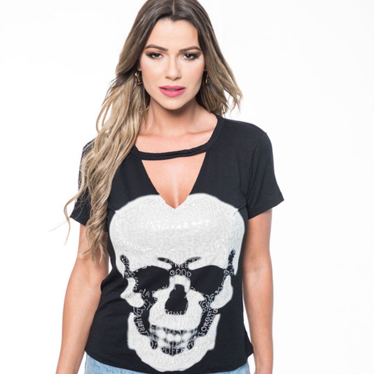 ROCK CAVIAR - POLERA CHOKER PEDRERIA SKULL BLACK RC-7
