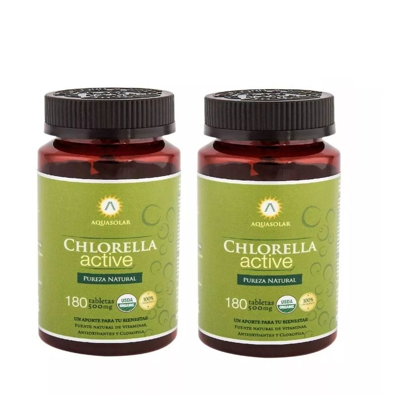 AQUASOLAR - Chlorella Active Aq 2 Frascos 360 Tabletas Organicas 2x180