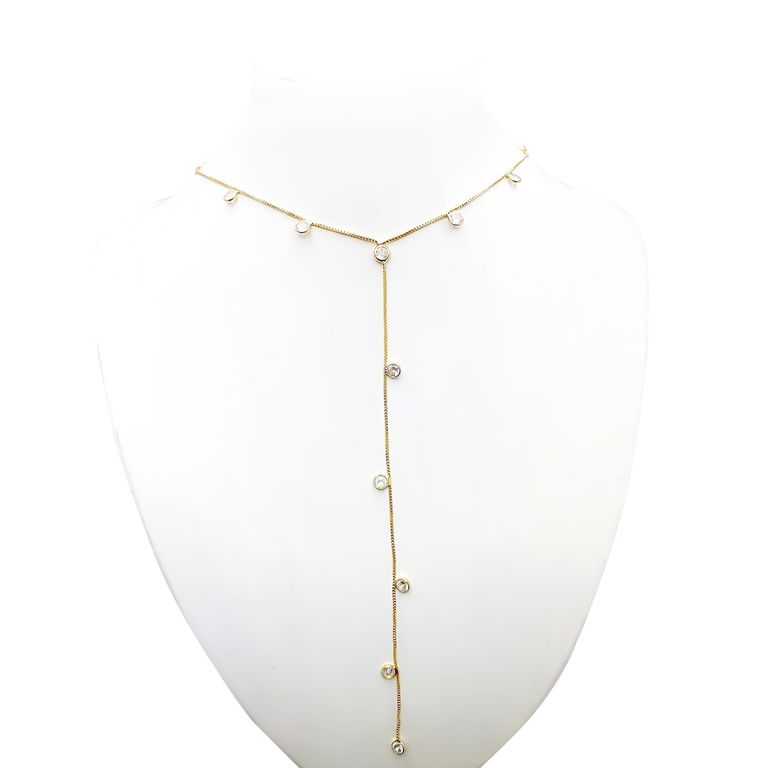Collar Corbatero 16 Circones Blancos Enchapado Oro 18K Dorado TALLA UNICA