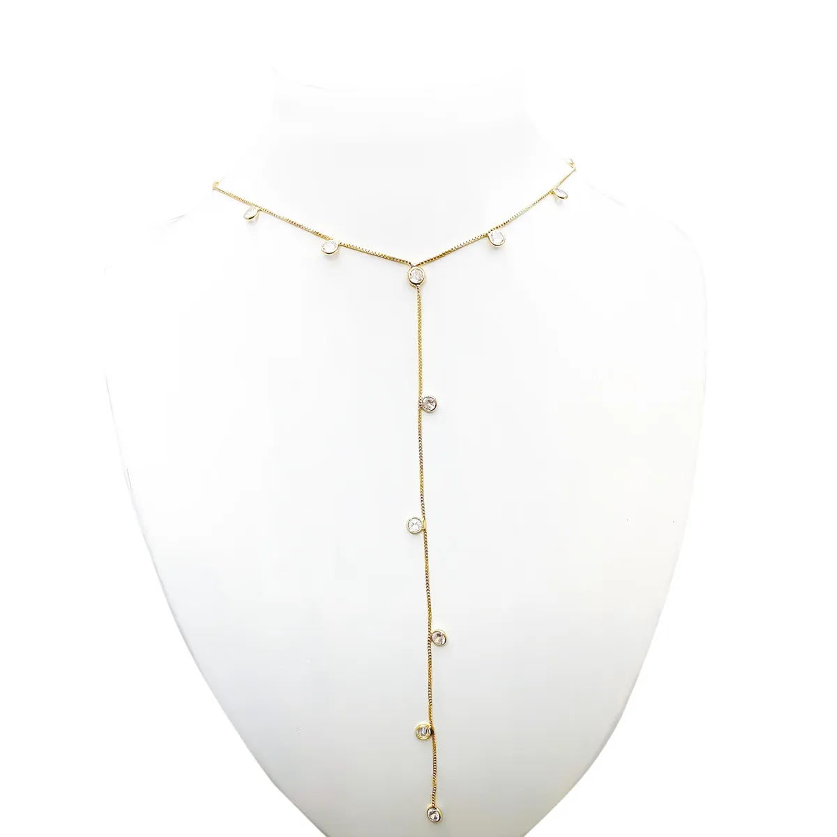 COGGIOLA - Collar Corbatero 16 Circones Blancos Enchapado Oro 18K