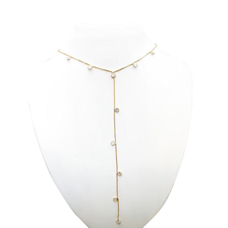 ANDREA COGGIOLA JOYAS - Collar Corbatero 16 Circones Blancos Enchapado Oro 18K