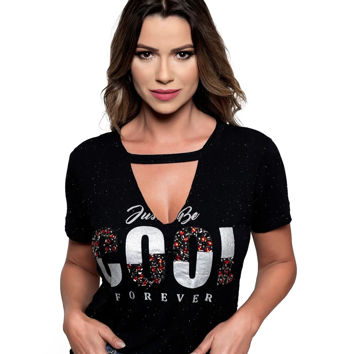 ROCK CAVIAR - POLERA CHOKER PEDRERIA COOL BLACK RC-10