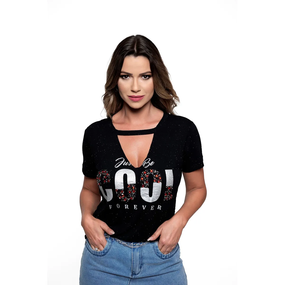 ROCK CAVIAR - POLERA CHOKER PEDRERIA COOL BLACK RC-10