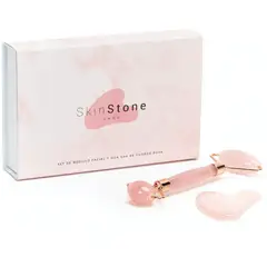 SKINSTONE - Rodillo y Gua Sha Cuarzo Rosado piedra natural