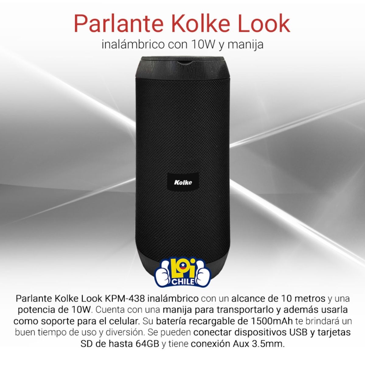 KOLKE - Parlante Kolke Look Inalambrico con 10W y Manija KOLKE