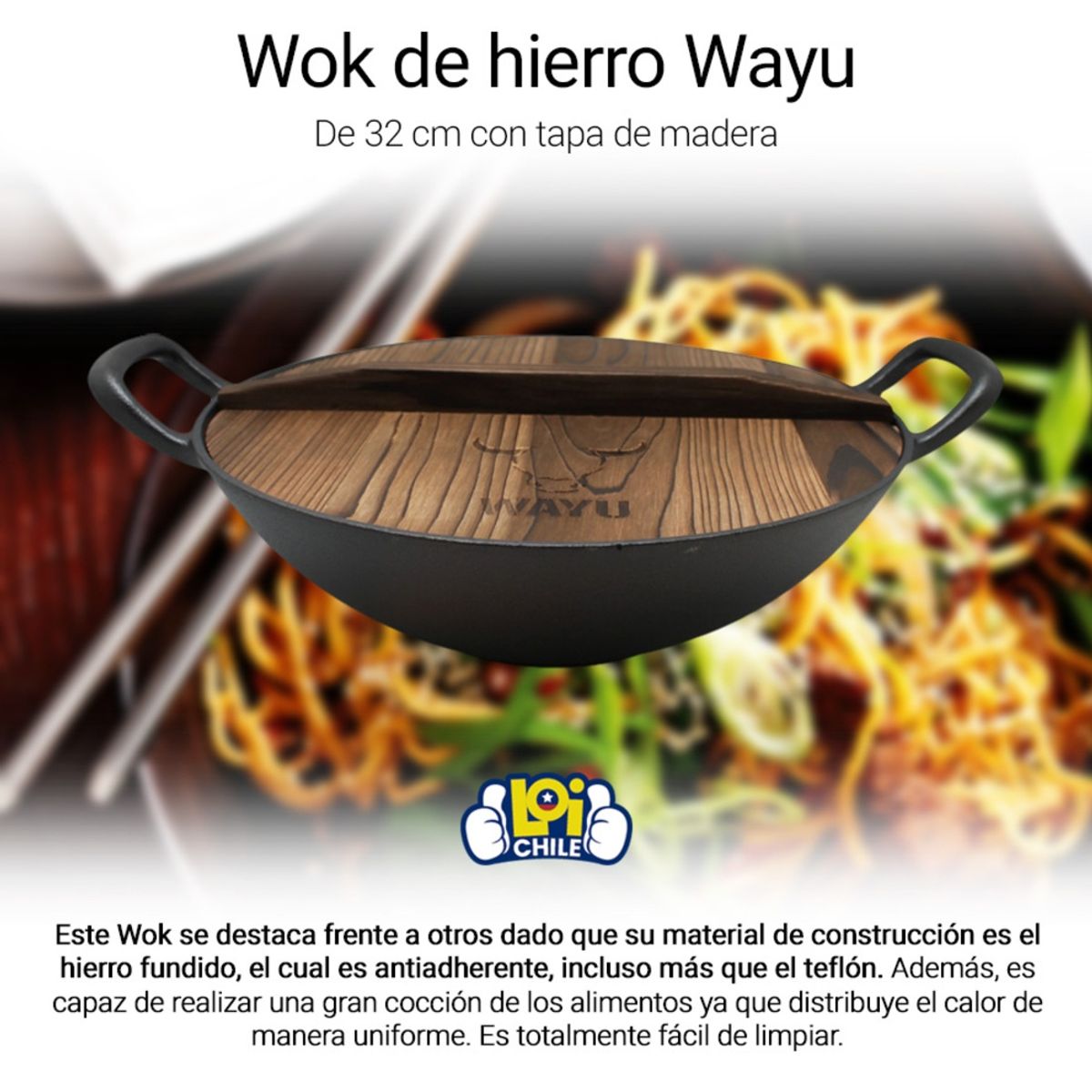 WAYU - Wok Con Tapa Wayu De Hierro Forjado 32 Cm WAYU