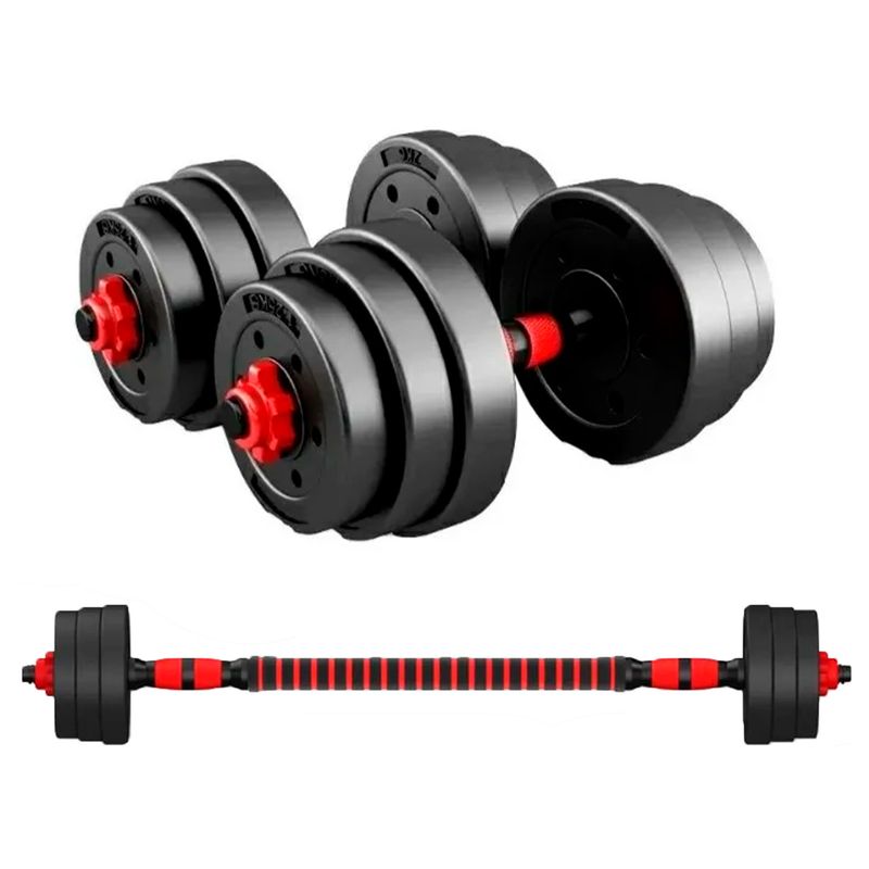 DE TODO Y MAS - Set Mancuernas Ajustable 20 Kg - Barra Armable Extensión DETODOYMAS