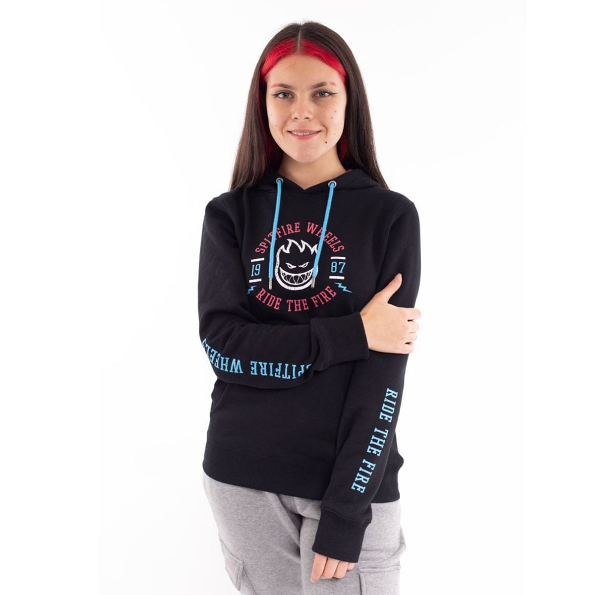 SPITFIRE - Polerón canguro con capucha para mujer spitfire 360 negro calipso y fucsia