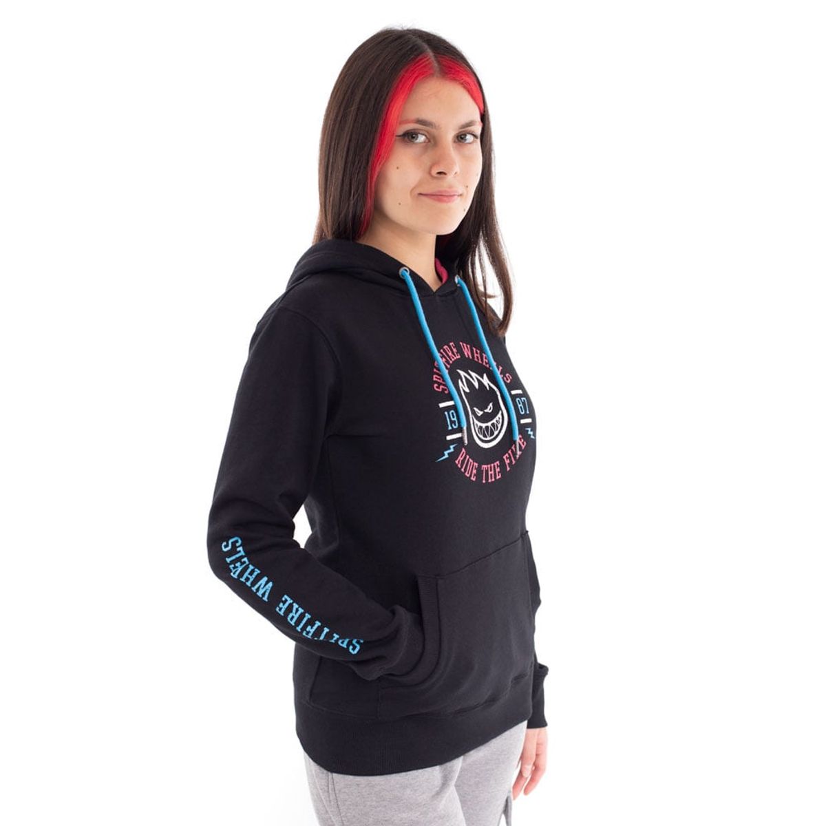 SPITFIRE - Polerón canguro con capucha para mujer spitfire 360 negro calipso y fucsia