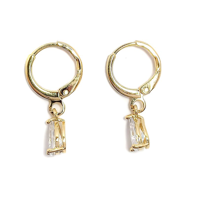ANDREA COGGIOLA JOYAS - Aros Argolla Circón Gota Blanco Enchapado Oro 18K