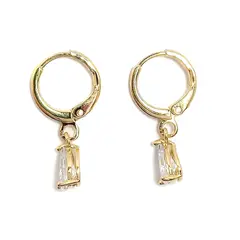 ANDREA COGGIOLA JOYAS - Aros Argolla Circón Gota Blanco Enchapado Oro 18K
