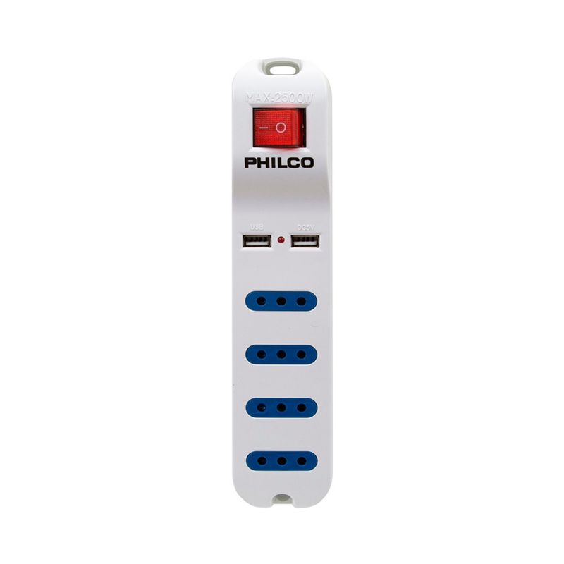 PHILCO - Alargador Extensión Philco XT41 4 Entradas AC + 2 USB Blanco