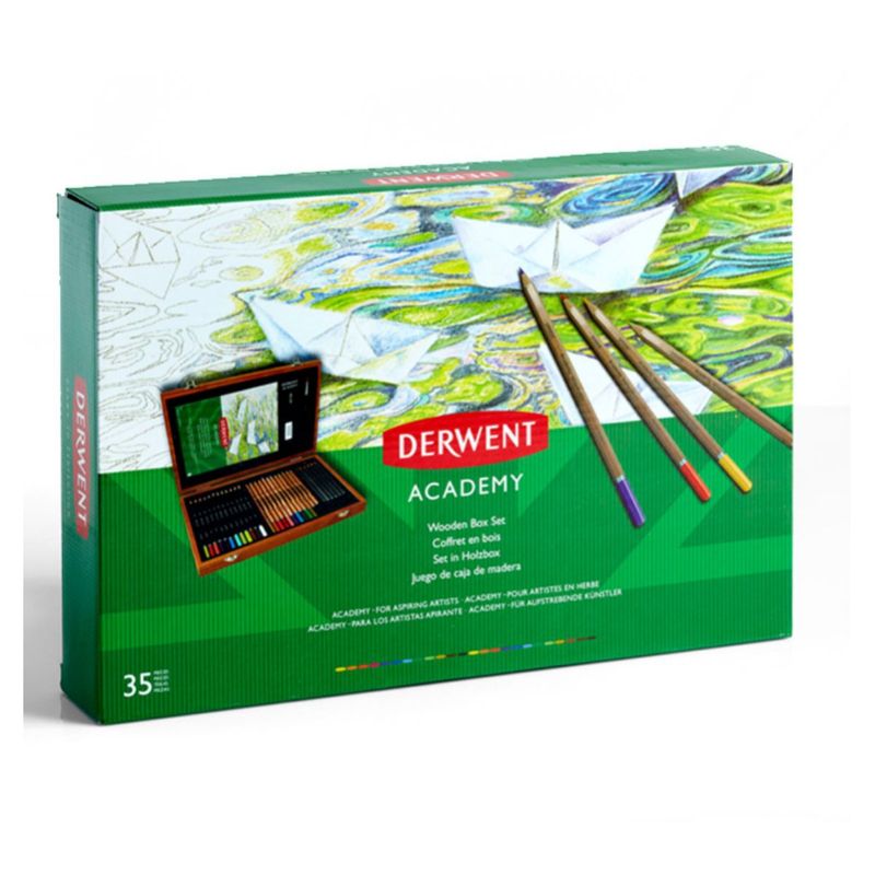 DERWENT - Lápices Derwent Academy Caja Madera 35 piezas