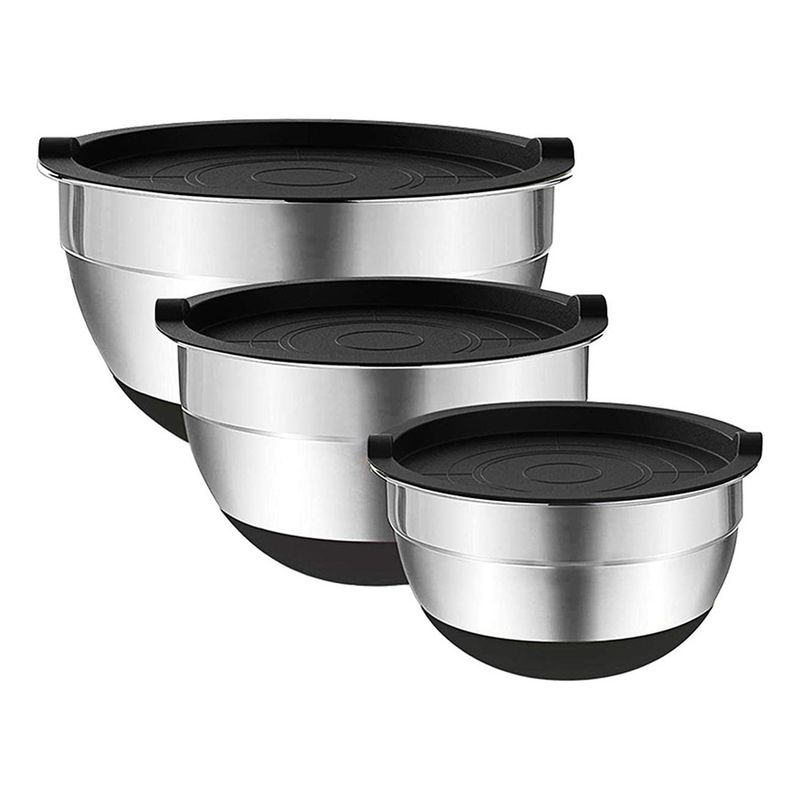SIMPLIT - Set 3 Bowls con Tapa Acero Inoxidable Antideslizante Simplit