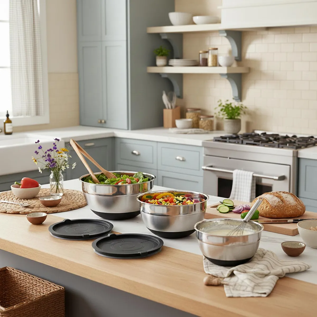 SIMPLIT - Set 3 Bowls con Tapa Acero Inoxidable Antideslizante Simplit