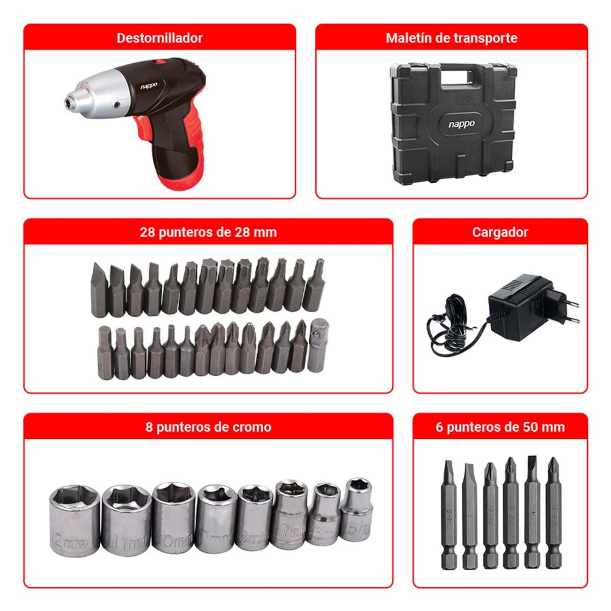 NAPPO - Destornillador Inalámbrico 4.8v Nappo 45 Accesorios Maletín NAPPO