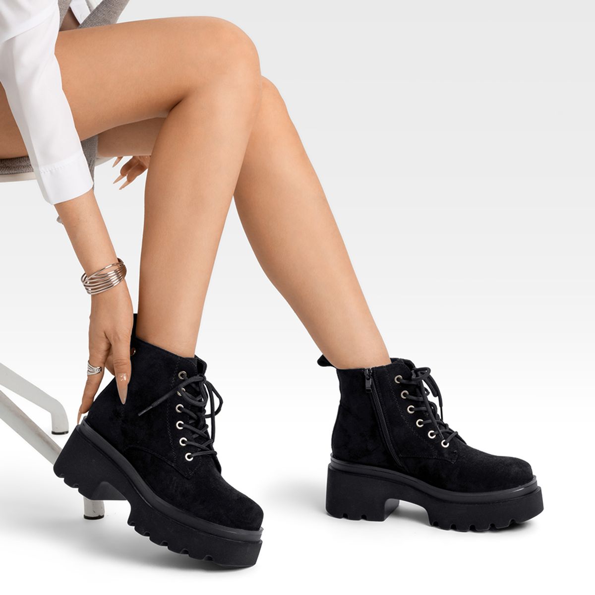 WEIDE - Botín Taco Mujer Negro Casual PU Textil Weide DH31