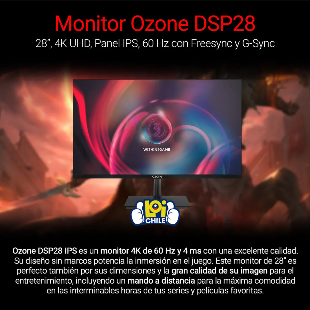 OZONE - Monitor Gamer Ozone DSP28 IPS 4K