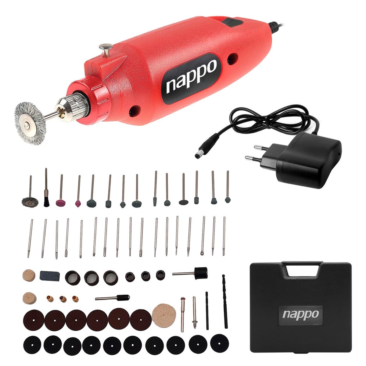 NAPPO - Mini Torno NAPPO Trabajo Fino Maletín con 60 Accesorios 12.000RPM NAPPO