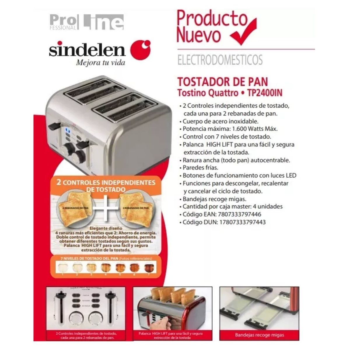 SINDELEN - Tostador Eléctrico 4 Rebanadas Sindelen Tp-2410.
