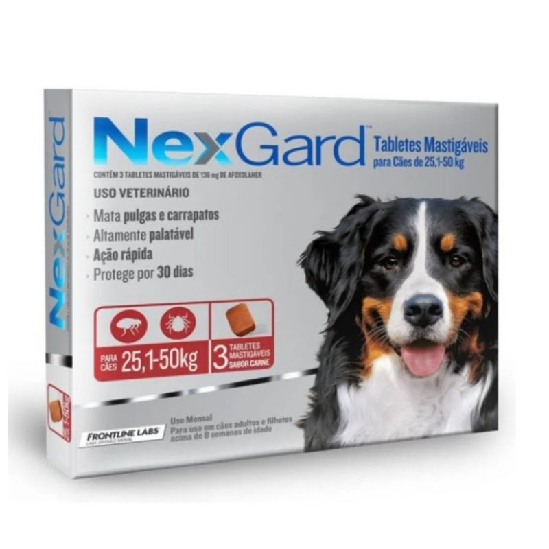 BOEHRINGER INGELHEIM - Nexgard  Antiparasitarios 25,1 a 50  kg 3 Comp Sabor Carne