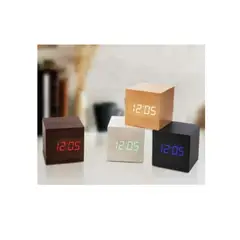 OFERTABKN - Reloj Despertador Digital Luz Led Cubo De Madera
