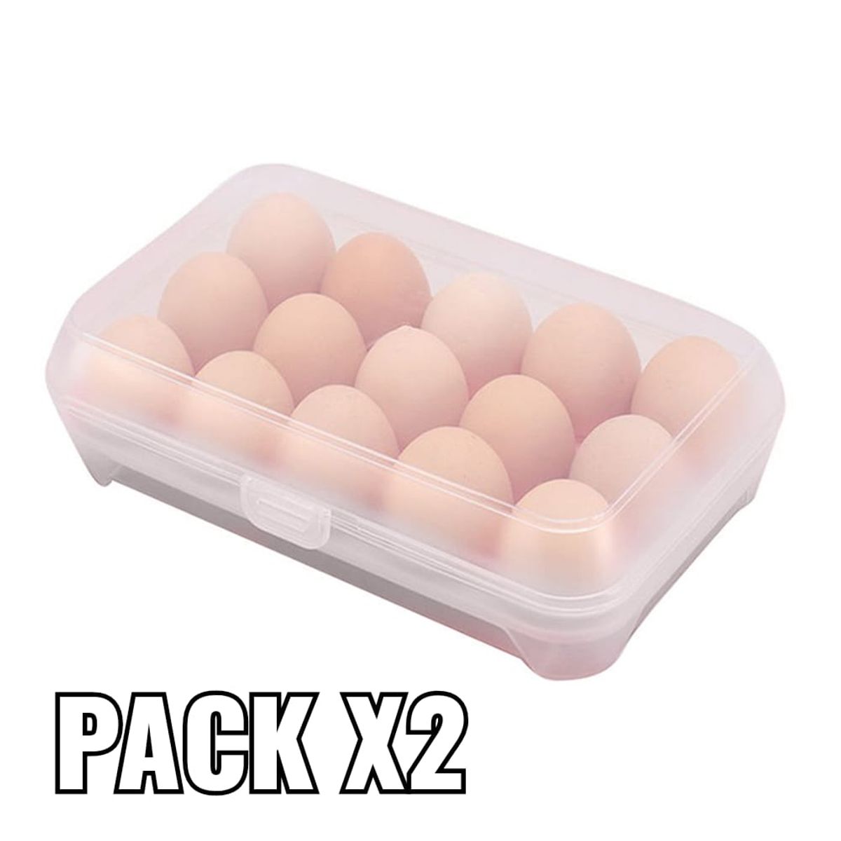 GENERICO - Pack x2 Organizador De Huevos Caja Para 15 Unidades Huevera