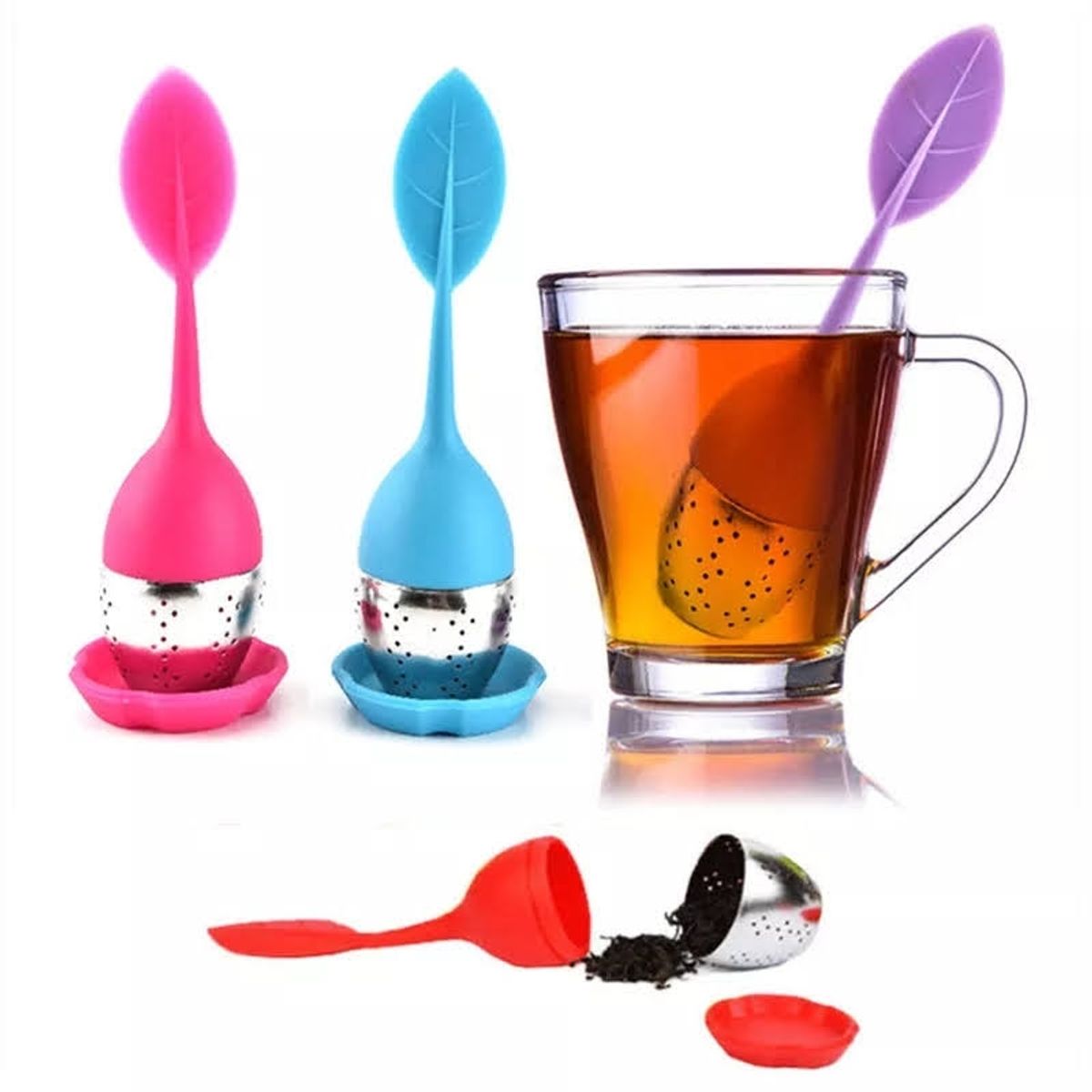 GENERICO - Infusor De Te De Silicona Diseño Hojitas Colores Colador Te