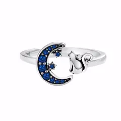 GENERICO - Anillo gato y luna plata 925 ajustable mujer joya