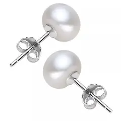 GENERICO - Aros perla 8mm plata 925 joya juvenil mujer