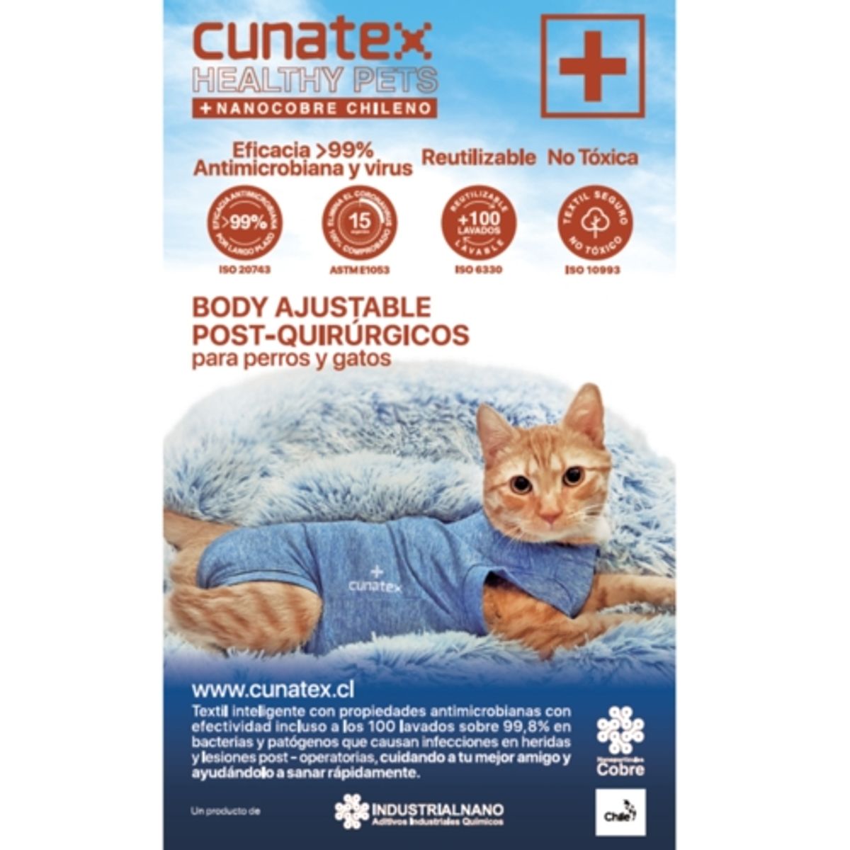 CUNATEX - Body de cobre gris para gato talla 3 (4.5 - 6 kilos)