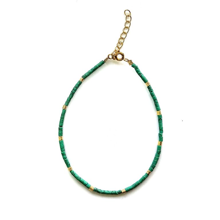 Pulsera Turquesa Tubo Mostacillas Enchapadas Oro 18K Turquesa TALLA UNICA