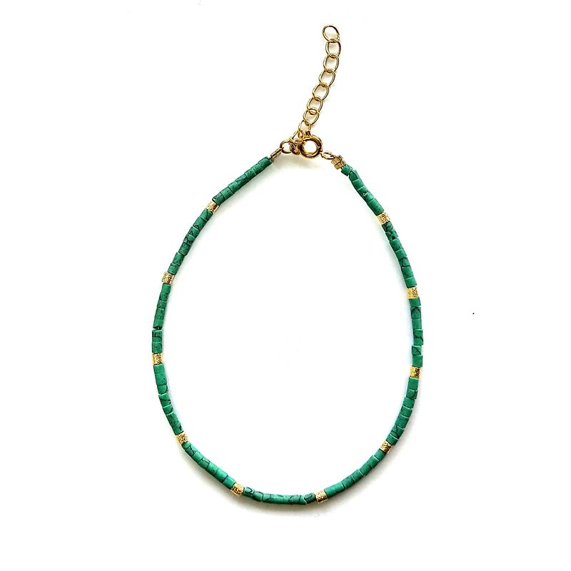 ANDREA COGGIOLA JOYAS - Pulsera Turquesa Tubo Mostacillas Enchapadas Oro 18K