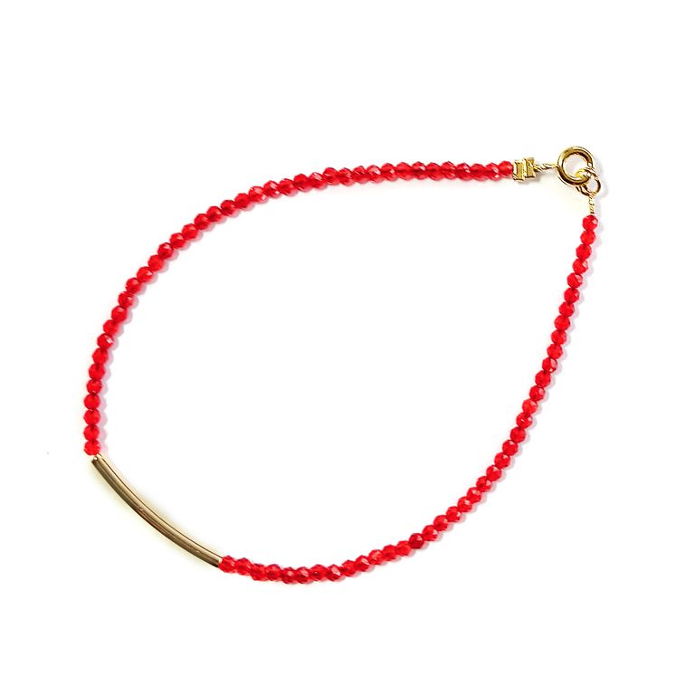 Pulsera Cristales Rojo Tubo Enchapado Oro 18K Rojo TALLA UNICA
