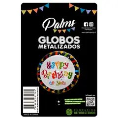 PALMS - Globo Aluminio Feliz Cumpleaños Diseño Redondo