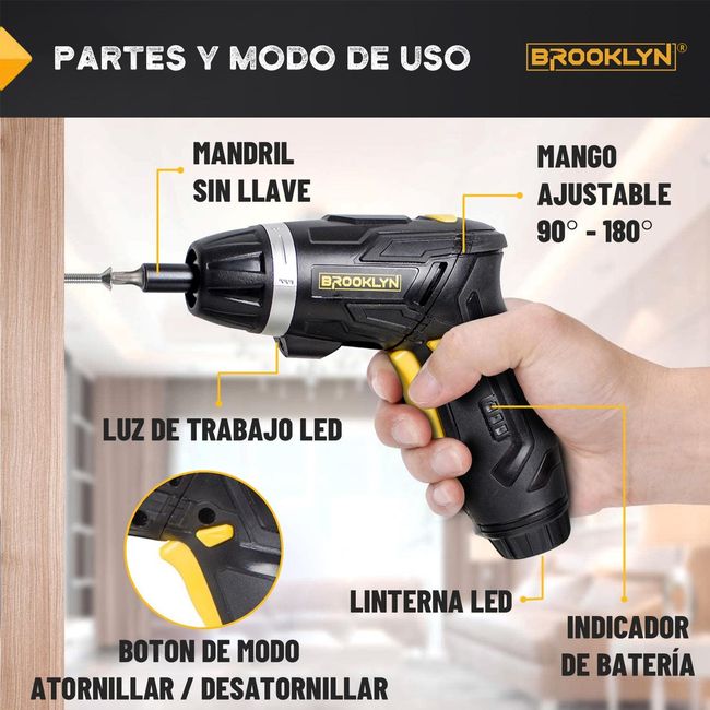 BROOKLYN - Atornillador Inalambrico 4v Brooklyn +maleta + 45 Accesorios