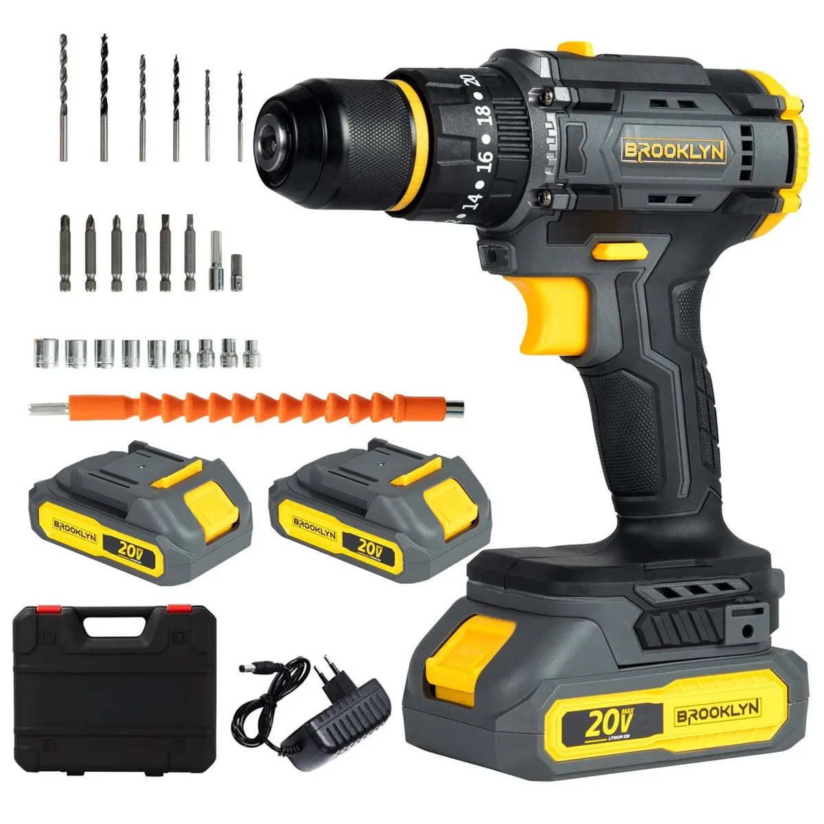 BROOKLYN - Taladro Atornillador Inalambrico Brooklyn 20v + 2 Baterías - Negro