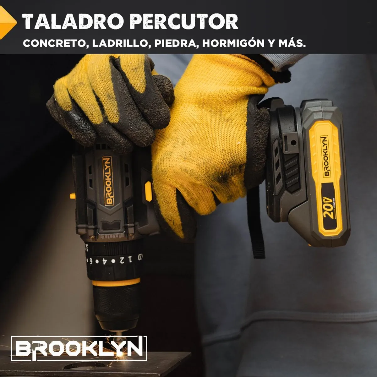 BROOKLYN - Taladro Atornillador Inalambrico Brooklyn 20v + 2 Baterías - Negro