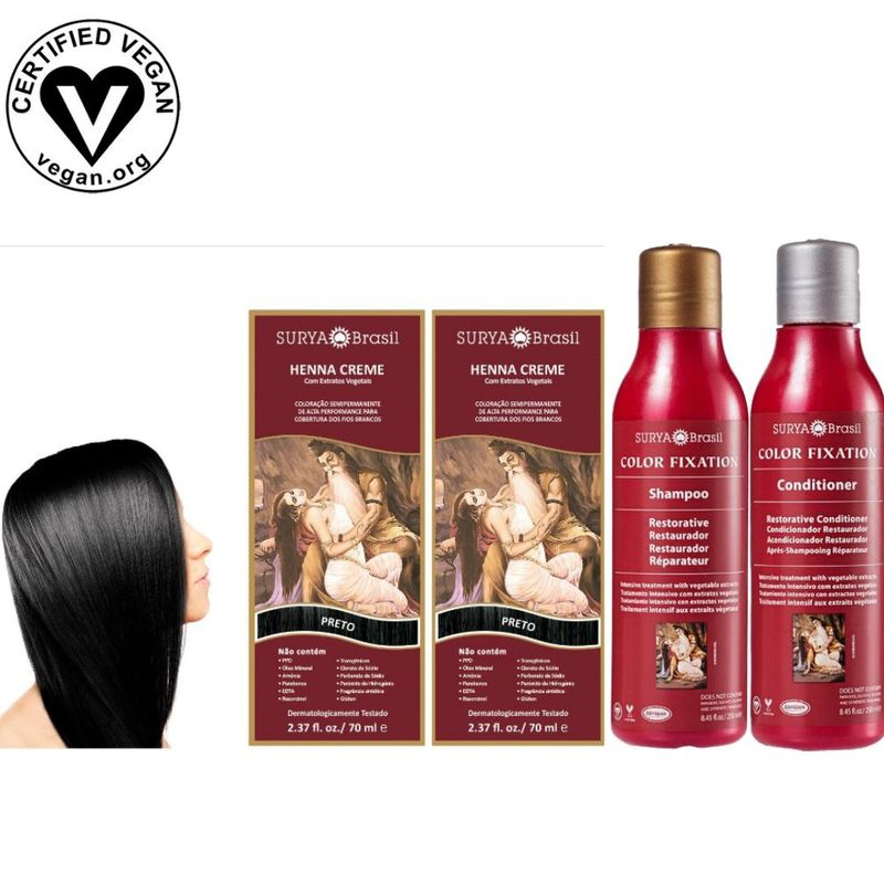 SURYA BRASIL - Henna crema negro shampoo y acondicionador Fijación color