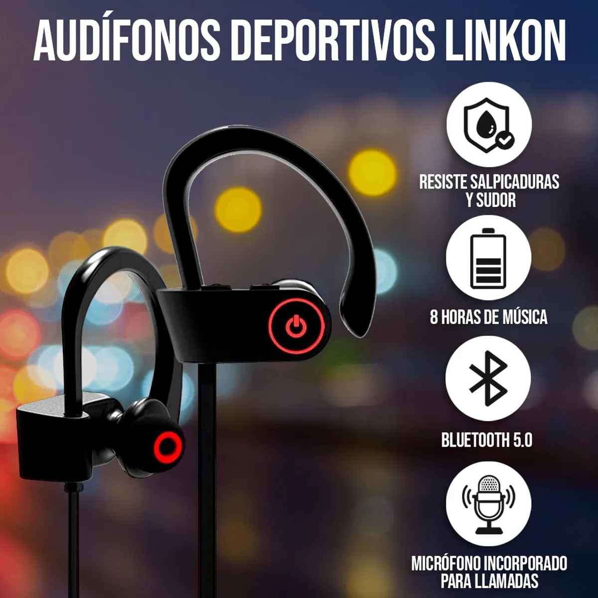LINKON - Audifonos Deportivos Inalambricos Bluetooth Microfono