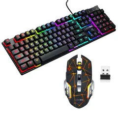 LINKON - Kit Set Gamer Teclado Led + Mouse Inalambrico Usb Recargable - Negro