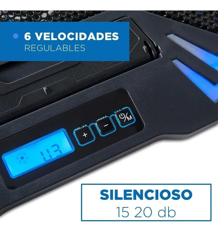 Base Cooler Enfriador Notebook 5 Ventiladores Control Lcd