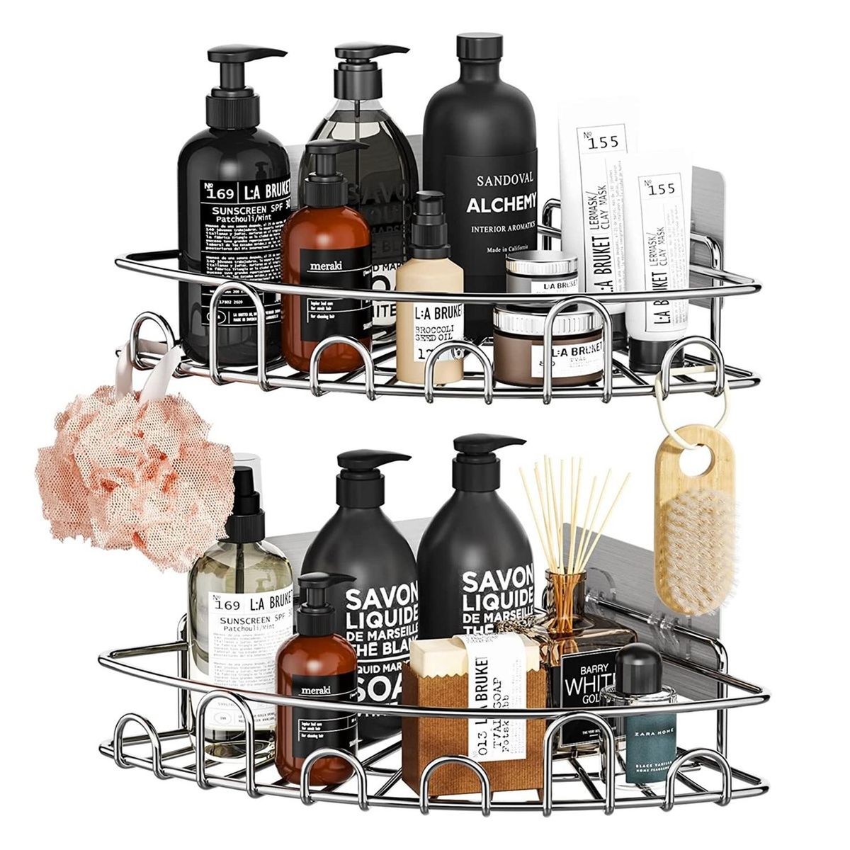 CASATUA - Esquinero Organizador Ducha Baño Adhesivo Set 2 Inoxidable - Plateado