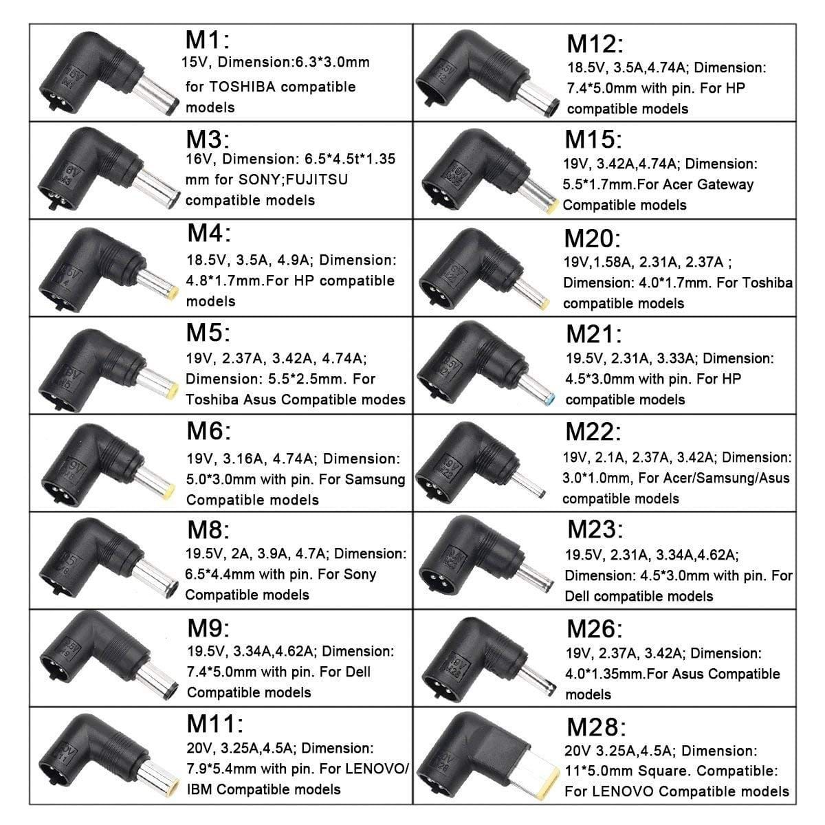 UNIVERSAL - Cargador de Notebook Multi-Conectores 16 Medidas
