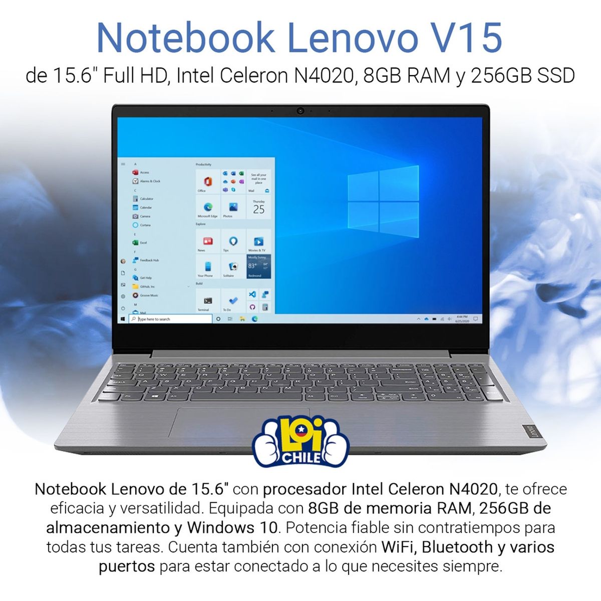 LENOVO - Notebook Lenovo Dual Core 15,6 8gb 256gb W10 Teclado Español LENOVO
