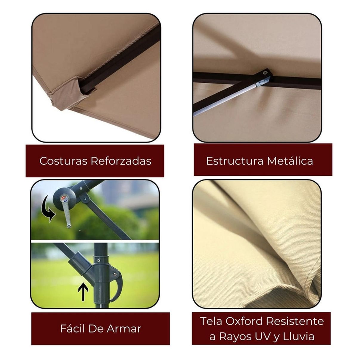 AUCKLAND OUTDOOR - Quitasol Lateral Sombrilla Terraza 3 M Grande Tipo Babana