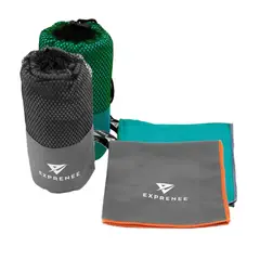 EXPRENEE - Set 3 Toalla Microfibra Natacion Viaje Pack 2 Gris Turquesa