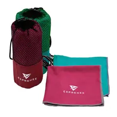 EXPRENEE - Set 3 Toalla Microfibra Natacion Viaje Pack 2 Fucsia Turquesa