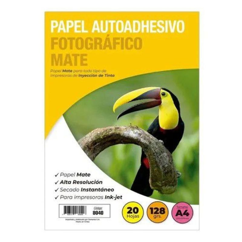 ADETEC - Papel Fotografico Adhesivo Mate 128gr A4 X 20 Hojas - 8040