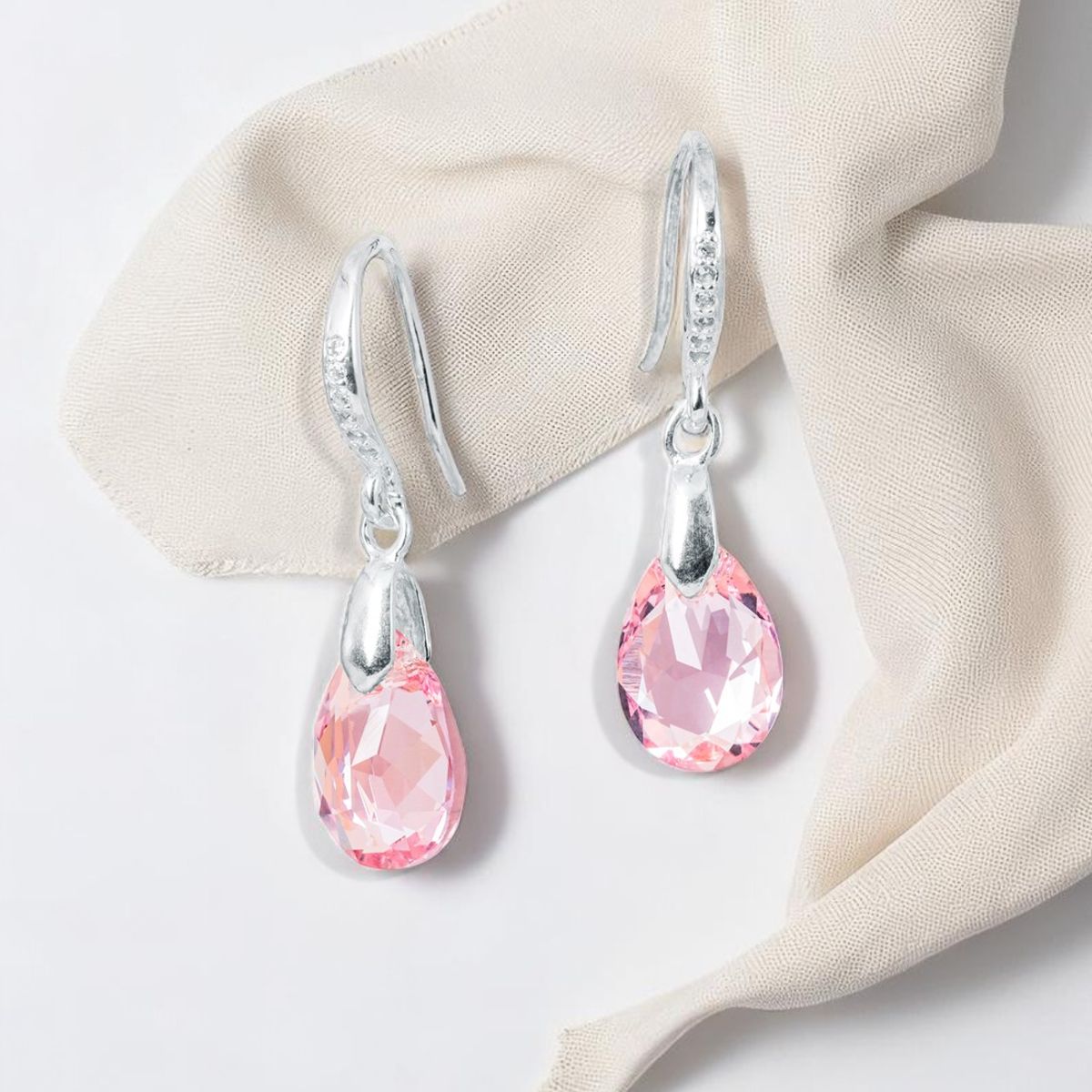 JOYAS MONTERO - Aros Gota de Luz Plata 925 creado con cristales de Swarovski® Light Rose